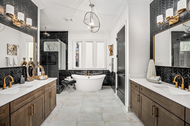 7247 Murrel Dr, Franklin, TN 37064 - full bath with a freestanding bath, tile walls, a sink, and tiled shower