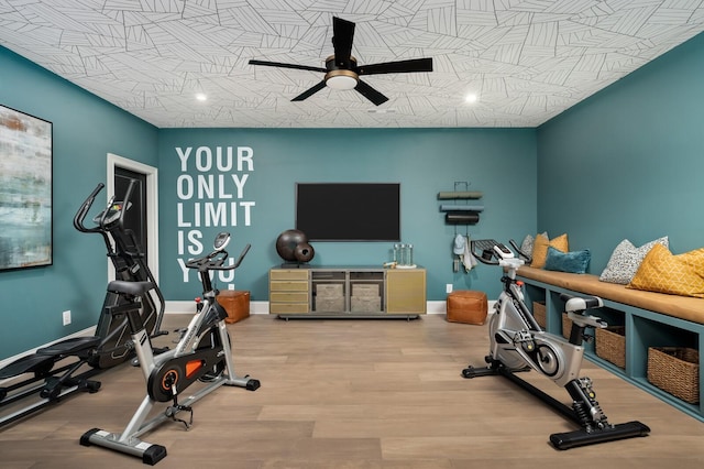 7247 Murrel Dr, Franklin, TN 37064 - workout room with recessed lighting, an ornate ceiling, wood finished floors, and ceiling fan