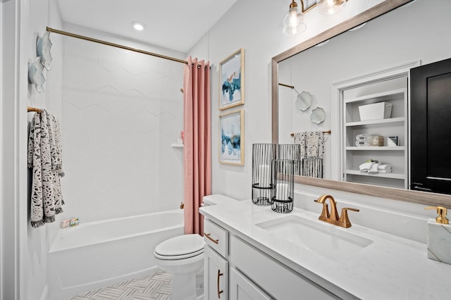 7247 Murrel Dr, Franklin, TN 37064 - bathroom featuring shower / tub combo with curtain, toilet, vanity, and tile patterned floors