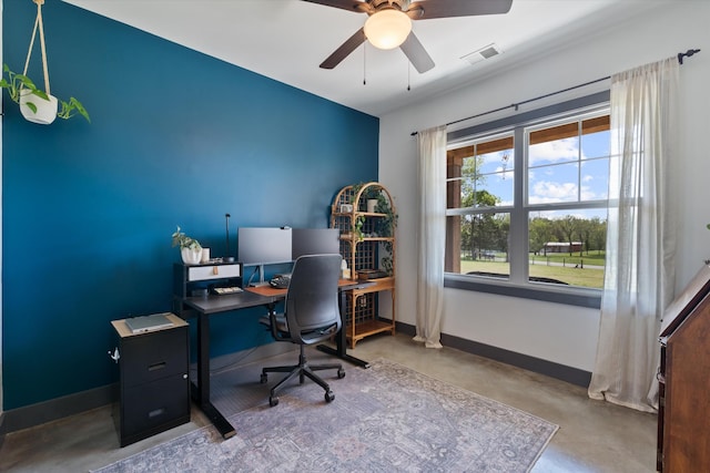 3181 Old Lebanon Dirt Rd, Mount Juliet, TN 37122 - office space featuring visible vents, a ceiling fan, baseboards, and finished concrete floors