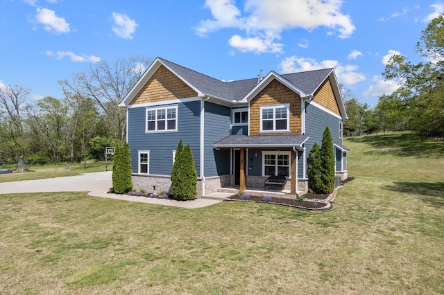 3181 Old Lebanon Dirt Rd, Mount Juliet, TN 37122 - craftsman-style house with a shingled roof, covered porch, a front lawn, and brick siding