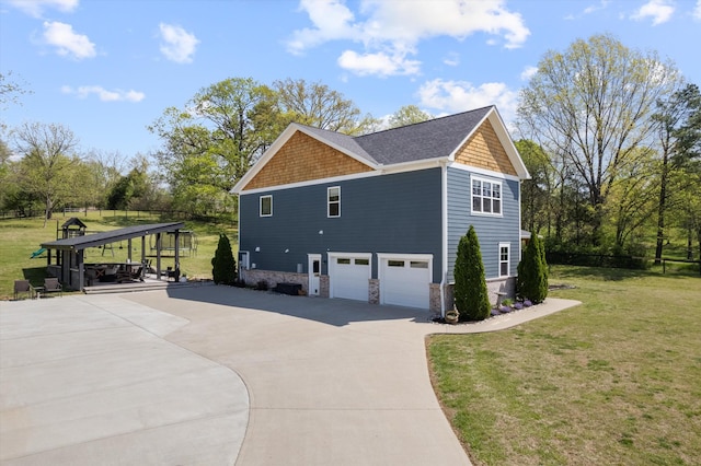 3181 Old Lebanon Dirt Rd, Mount Juliet, TN 37122 - view of side of home featuring a lawn, driveway, stone siding, and a garage