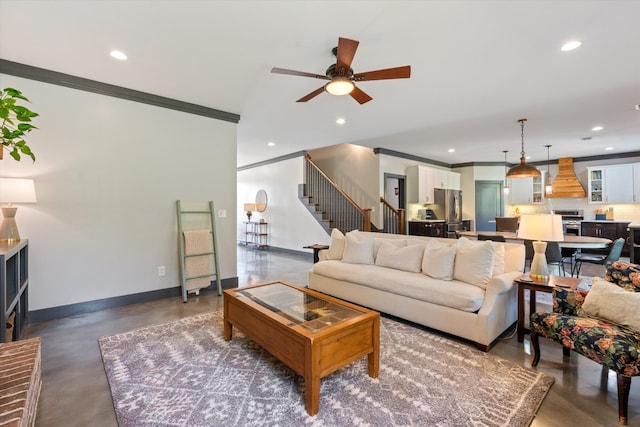 3181 Old Lebanon Dirt Rd, Mount Juliet, TN 37122 - living room featuring concrete flooring, stairway, baseboards, and recessed lighting