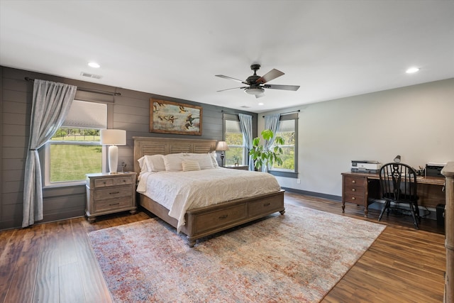 3181 Old Lebanon Dirt Rd, Mount Juliet, TN 37122 - bedroom with wood finished floors, ceiling fan, baseboards, visible vents, and recessed lighting