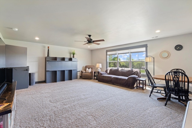 3181 Old Lebanon Dirt Rd, Mount Juliet, TN 37122 - carpeted living area with a ceiling fan, visible vents, and recessed lighting