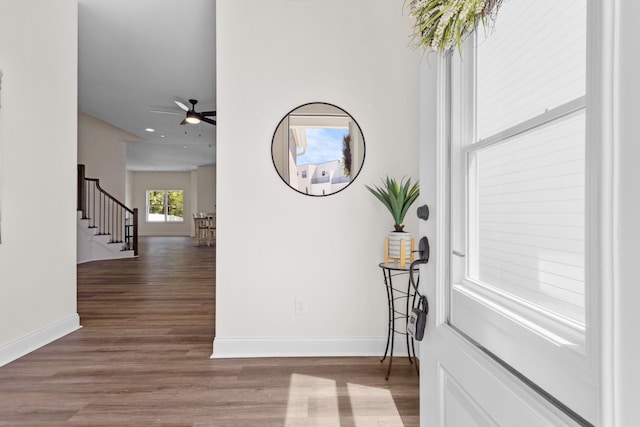 463 Centre St, Pleasant View, TN 37146 - hallway with wood finished floors, stairs, and baseboards