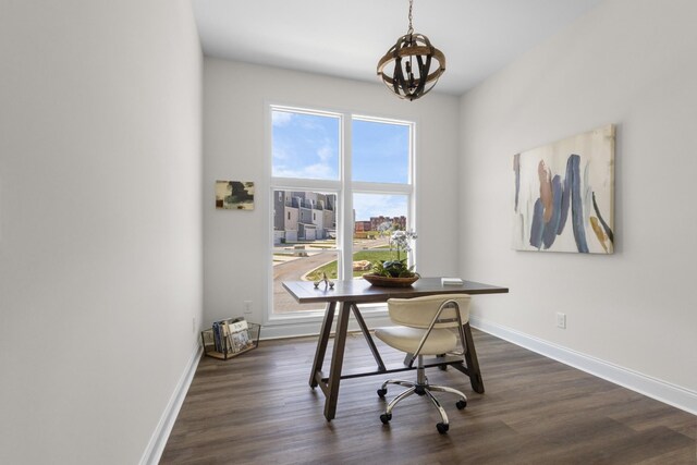 463 Centre St, Pleasant View, TN 37146 - office space featuring baseboards, a chandelier, and dark wood-type flooring