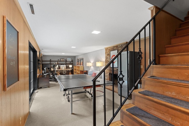 1905 Cromwell Dr, Nashville, TN 37215 - game room featuring wooden walls, visible vents, and carpet floors