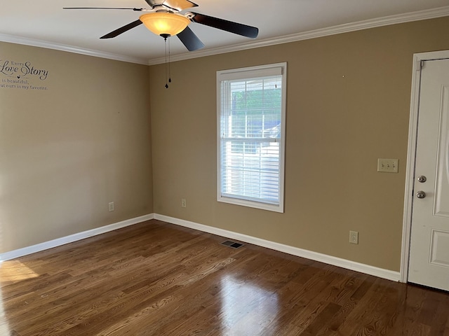 1473 Chapmansboro Rd, Chapmansboro, TN 37035 - spare room featuring baseboards, crown molding, dark wood finished floors, and visible vents
