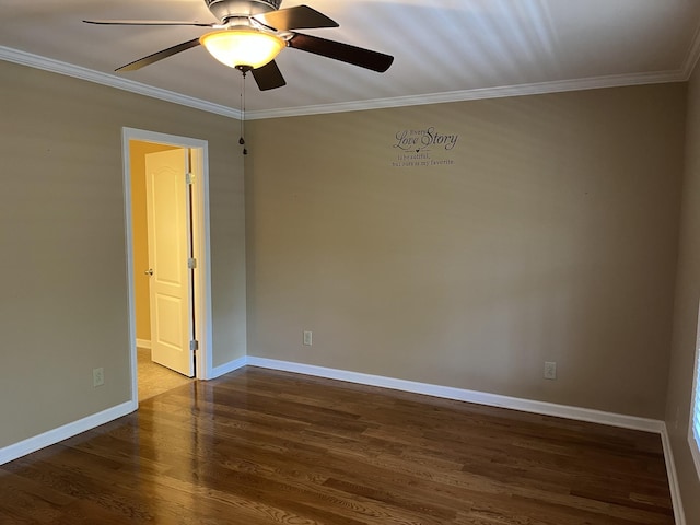 1473 Chapmansboro Rd, Chapmansboro, TN 37035 - unfurnished room featuring a ceiling fan, ornamental molding, dark wood finished floors, and baseboards