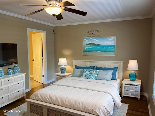 1473 Chapmansboro Rd, Chapmansboro, TN 37035 - bedroom featuring baseboards, ceiling fan, crown molding, and wood finished floors