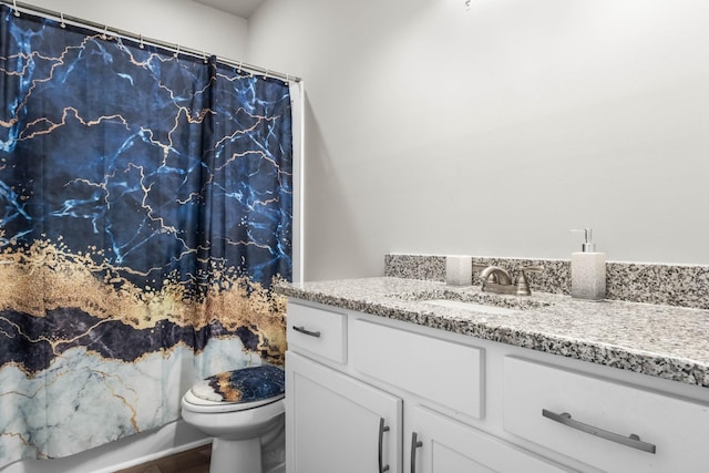309 Cedar Ct, Clarksville, TN 37042 - bathroom featuring vanity, toilet, wood finished floors, and curtained shower