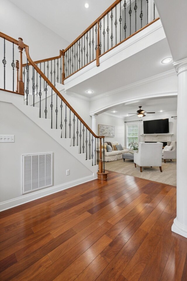 132 Thornwood Pl, Hendersonville, TN 37075 - interior space featuring visible vents, hardwood / wood-style flooring, and decorative columns