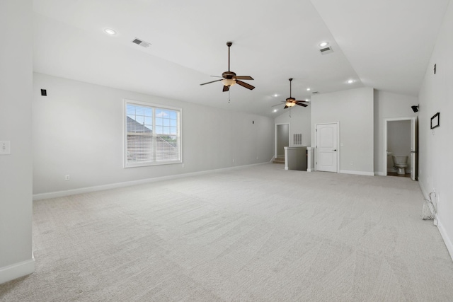 132 Thornwood Pl, Hendersonville, TN 37075 - unfurnished living room with vaulted ceiling, visible vents, light carpet, and ceiling fan