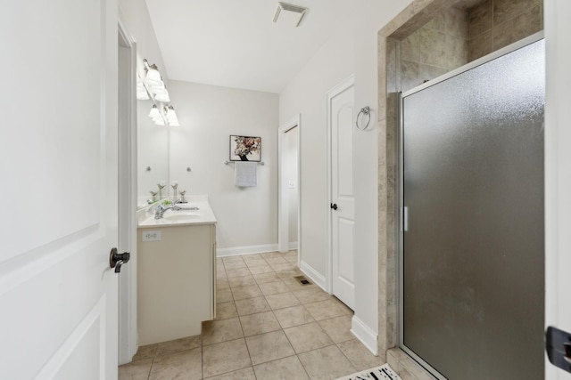 132 Thornwood Pl, Hendersonville, TN 37075 - full bath with a shower stall, visible vents, tile patterned flooring, and vanity