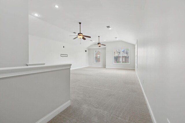132 Thornwood Pl, Hendersonville, TN 37075 - unfurnished living room featuring ceiling fan, vaulted ceiling, light carpet, and baseboards