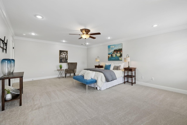 132 Thornwood Pl, Hendersonville, TN 37075 - bedroom featuring recessed lighting, crown molding, baseboards, and light carpet