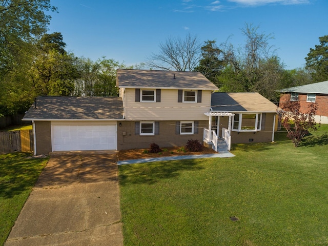 3201 Healy Dr, Nashville, TN 37207 - tri-level home with fence, concrete driveway, an attached garage, roof with shingles, and a front yard