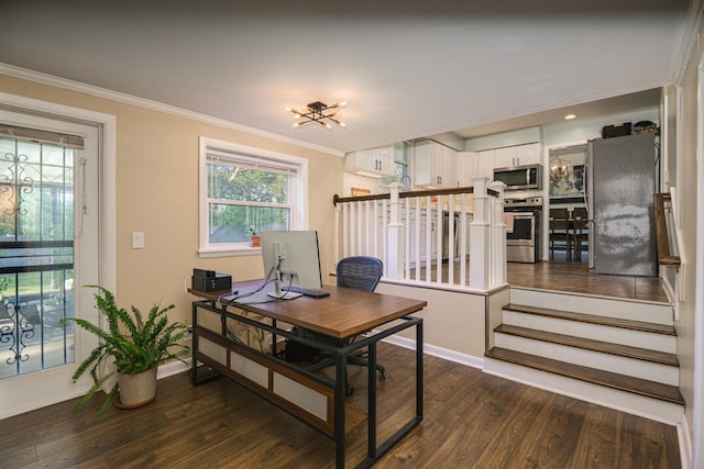 3201 Healy Dr, Nashville, TN 37207 - office with baseboards, ornamental molding, and dark wood finished floors