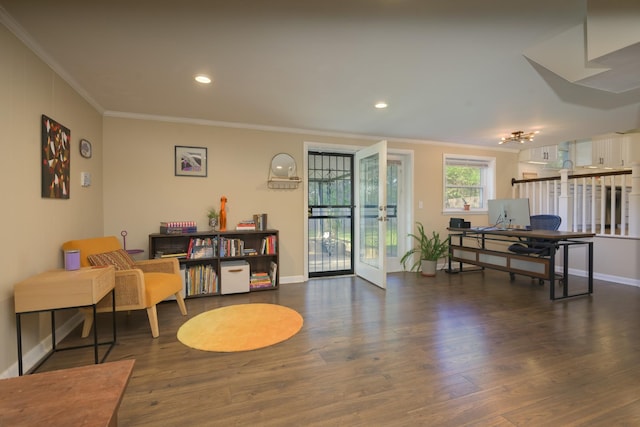3201 Healy Dr, Nashville, TN 37207 - living area with baseboards, ornamental molding, french doors, and wood finished floors