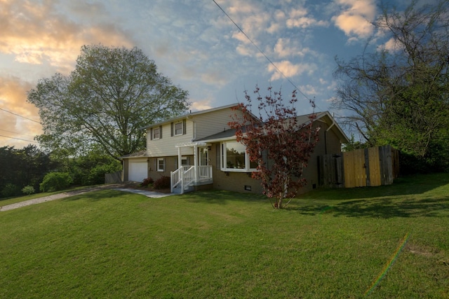 3201 Healy Dr, Nashville, TN 37207 - rear view of house featuring driveway, fence, a garage, a yard, and crawl space