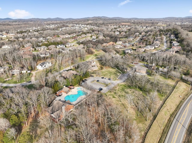 aerial view featuring a residential view and a mountain view