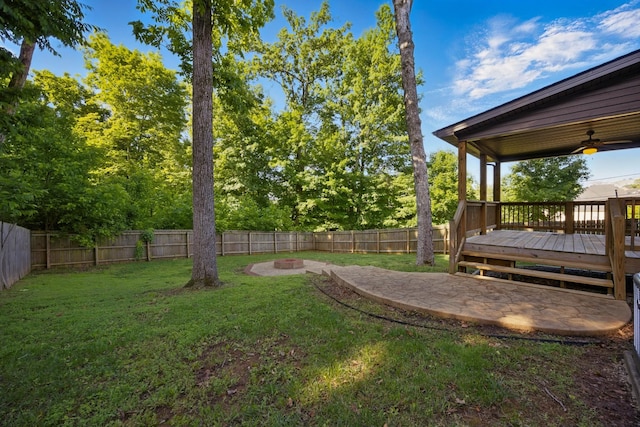 1200 Eagles Bluff Dr, Clarksville, TN 37040 - view of yard featuring a deck, ceiling fan, a patio, and a fire pit