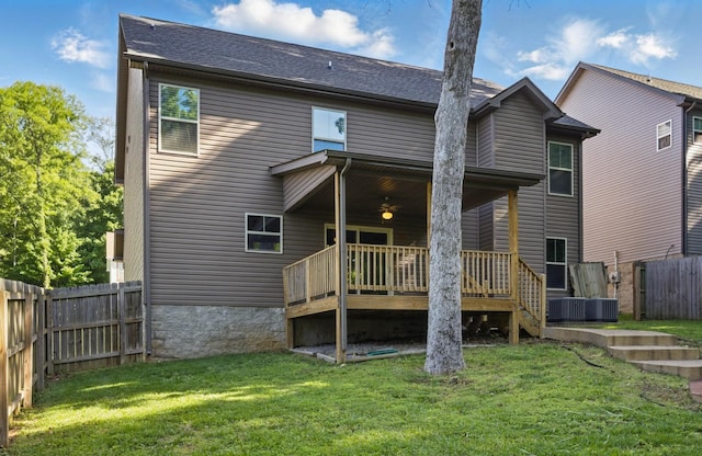 1200 Eagles Bluff Dr, Clarksville, TN 37040 - back of house featuring a wooden deck, a ceiling fan, and cooling unit