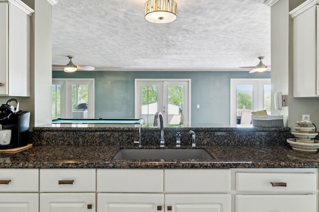 kitchen featuring plenty of natural light, a ceiling fan, and a sink