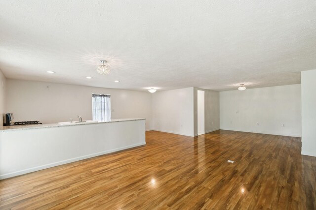 interior space with recessed lighting, wood finished floors, and a sink