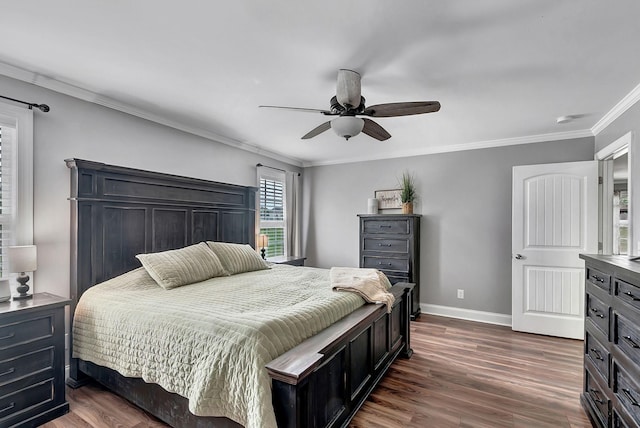 142 Sun Rise Rdg, Pulaski, TN 38478 - bedroom featuring baseboards, ornamental molding, a ceiling fan, and dark wood finished floors