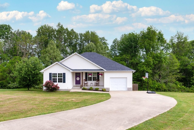 142 Sun Rise Rdg, Pulaski, TN 38478 - single story home with a front lawn, covered porch, roof with shingles, concrete driveway, and an attached garage