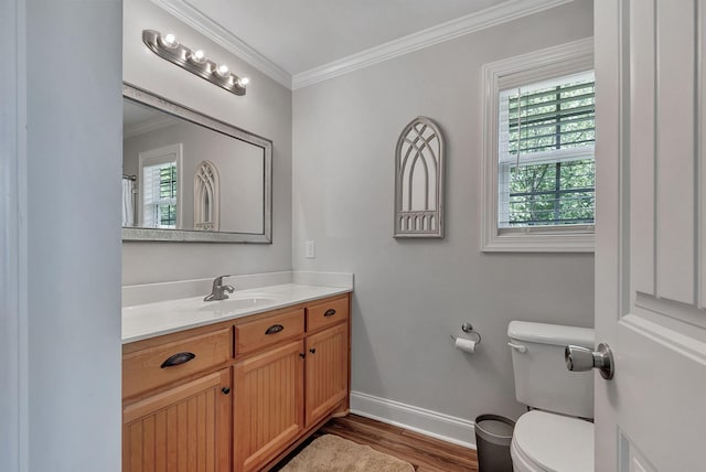 142 Sun Rise Rdg, Pulaski, TN 38478 - bathroom with wood finished floors, baseboards, vanity, toilet, and ornamental molding