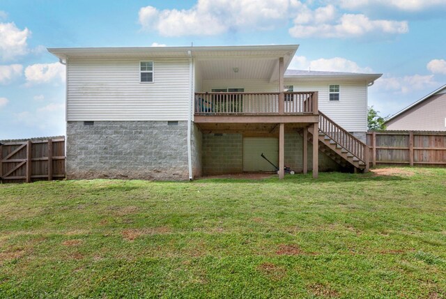 142 Sun Rise Rdg, Pulaski, TN 38478 - rear view of property featuring fence, a deck, crawl space, a yard, and stairway