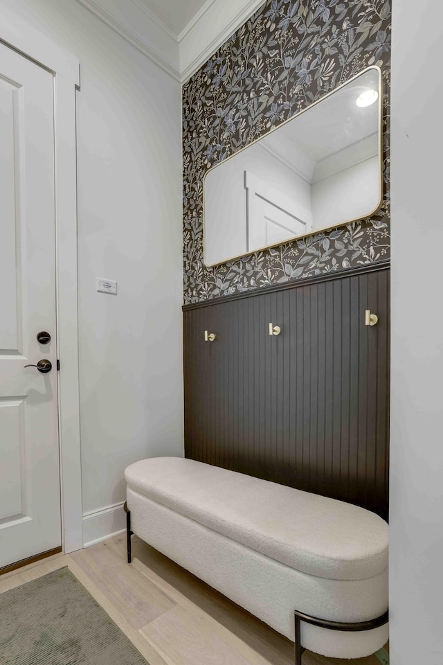 1061 Southbrooke Blvd, Franklin, TN 37064 - foyer with wood finished floors, wallpapered walls, wainscoting, baseboards, and crown molding