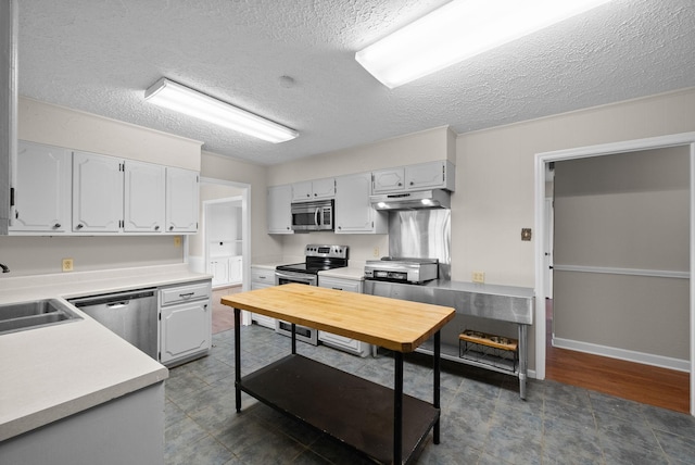 13391 Fruit Hill Red Bridge Rd, Crofton, KY 42217 - kitchen featuring under cabinet range hood, stainless steel appliances, light countertops, a sink, and a textured ceiling