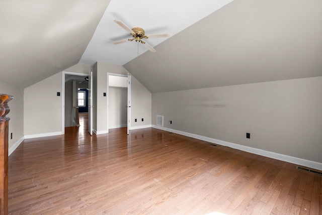 13391 Fruit Hill Red Bridge Rd, Crofton, KY 42217 - additional living space featuring wood finished floors, a ceiling fan, visible vents, and vaulted ceiling