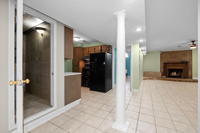 13391 Fruit Hill Red Bridge Rd, Crofton, KY 42217 - living area featuring a ceiling fan, light tile patterned floors, a fireplace, baseboards, and recessed lighting