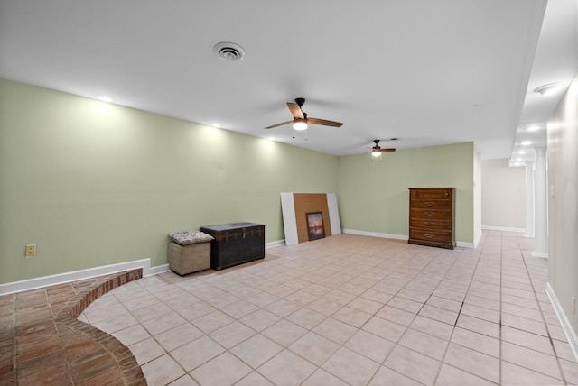 13391 Fruit Hill Red Bridge Rd, Crofton, KY 42217 - unfurnished living room with visible vents, a ceiling fan, baseboards, and light tile patterned floors