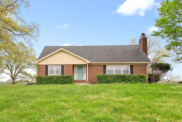 13391 Fruit Hill Red Bridge Rd, Crofton, KY 42217 - view of front of house with brick siding, entry steps, a shingled roof, and a chimney
