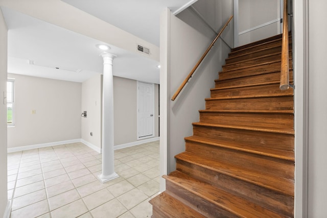 13391 Fruit Hill Red Bridge Rd, Crofton, KY 42217 - stairway with baseboards, tile patterned floors, visible vents, and recessed lighting