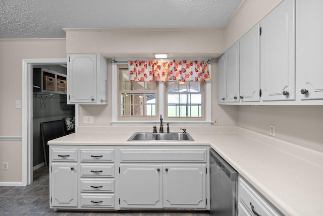 13391 Fruit Hill Red Bridge Rd, Crofton, KY 42217 - kitchen with a sink, a textured ceiling, dishwasher, light countertops, and ornamental molding