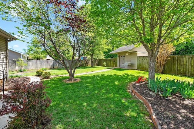 view of yard with a fenced backyard