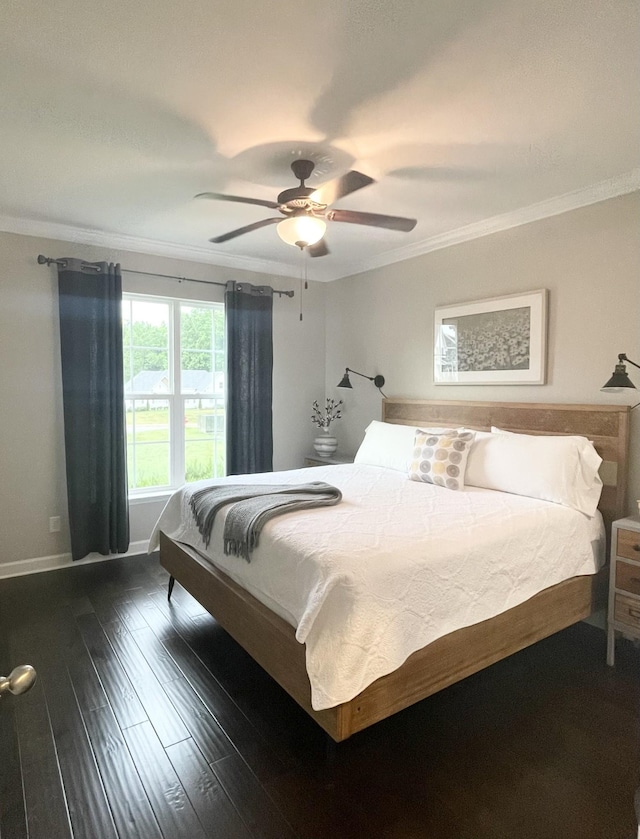 199 Evans Dr, Tullahoma, TN 37388 - bedroom featuring baseboards, a ceiling fan, dark wood-style floors, and ornamental molding