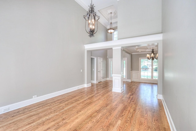 1178 Mccoury Ln, Spring Hill, TN 37174 - interior space featuring crown molding, a high ceiling, a notable chandelier, light wood finished floors, and baseboards