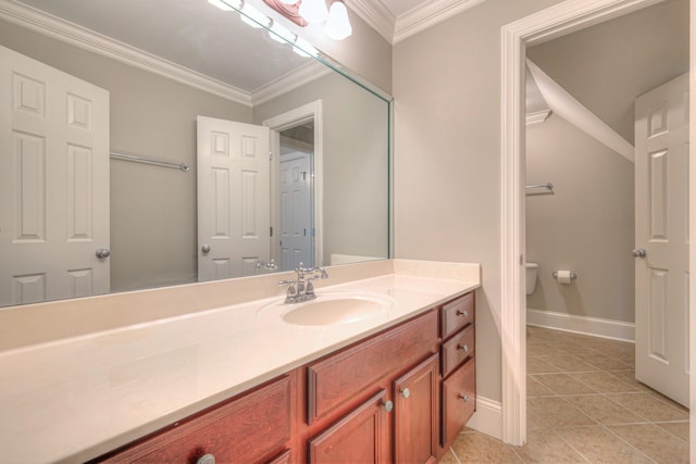 1178 Mccoury Ln, Spring Hill, TN 37174 - bathroom with toilet, ornamental molding, tile patterned flooring, and vanity
