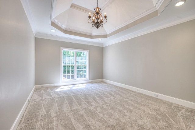 1178 Mccoury Ln, Spring Hill, TN 37174 - spare room featuring a notable chandelier, a raised ceiling, carpet, baseboards, and ornamental molding