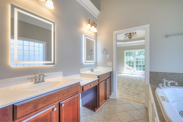 1178 Mccoury Ln, Spring Hill, TN 37174 - bathroom featuring double vanity, a sink, a garden tub, and tile patterned flooring