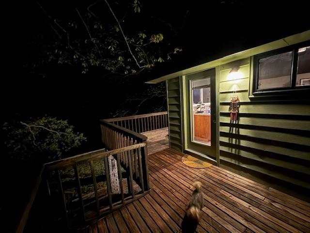 view of deck at night