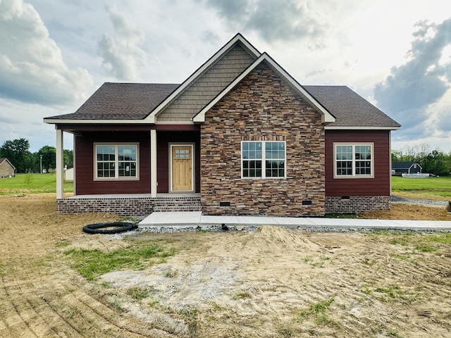 219 Cheney Ln, Lafayette, TN 37083 - craftsman-style house featuring a porch, crawl space, roof with shingles, and stone siding